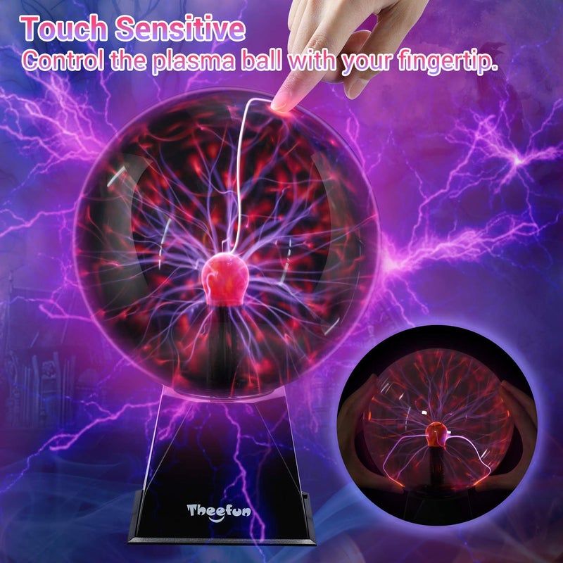 Theefun Plasma Ball: 8 Inch Plasma Globe Touch & Sound Sensitive Plasma Ball Lamp Electric Ball Lightning Novelty Light for Parties, Home, Prop, Decoration, Christmas Gifts - Image 5