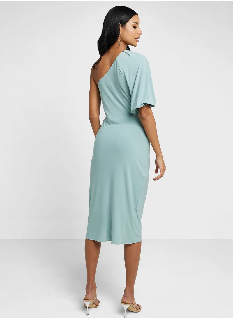 Lauren Ralph Lauren One Shoulder Balloon Sleeve Dress