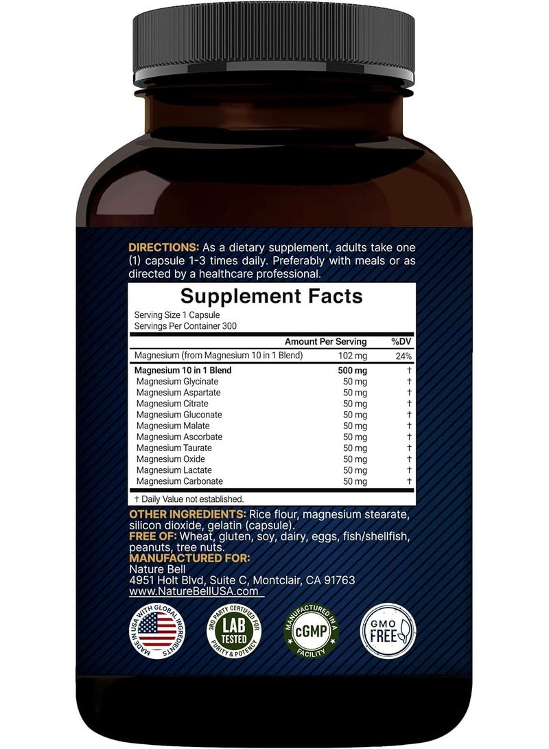 NatureBell Magnesium Complex Supplement 500mg, 300 Capsules - Image 2