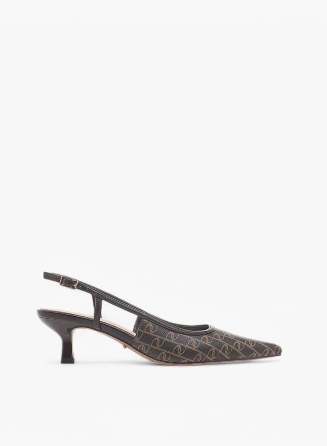 Paprika Women's Monogram Print Slingback Shoes with Kitten Heels and Buckle Closure  - Image 3