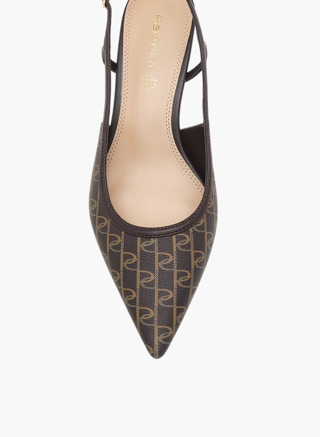 Paprika Women's Monogram Print Slingback Shoes with Kitten Heels and Buckle Closure  - Image 4