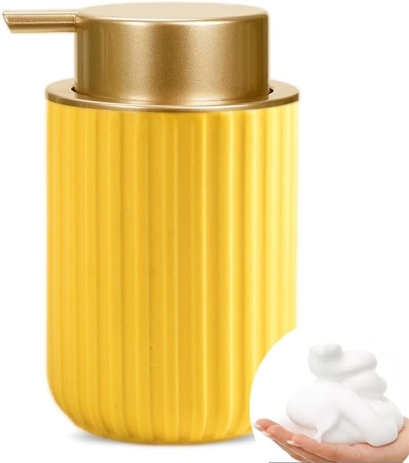 Foam Hand Soap Dispenser 11 Oz Yellow Ceramic - Rich Dense Foam Effect Refillable Soap Pump for Home Bathroom Kitchen Countertops - Image 2