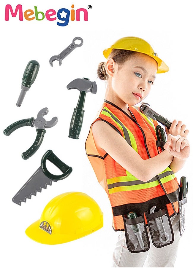 MEBEGIN Construction Worker Costume Set, Pretend Builder Career Outfit with Helmet and Tools, Great Preschool Career Costume for Role-playing Activities and Themed Parties, Suitable for Kids 100-140cm Tall  - Image 1