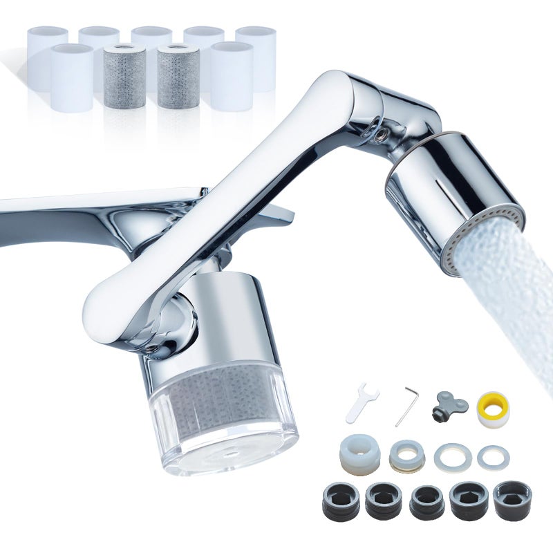 ATQ Water Filter for Sink Faucet Extender Aerator, Reduce Chlorine 1080Â° Rotating 2 Modes Spray Attachment for kitchen/Bathroom/Toddlers, 9pcs Filter (Aerator1080) - Image 1