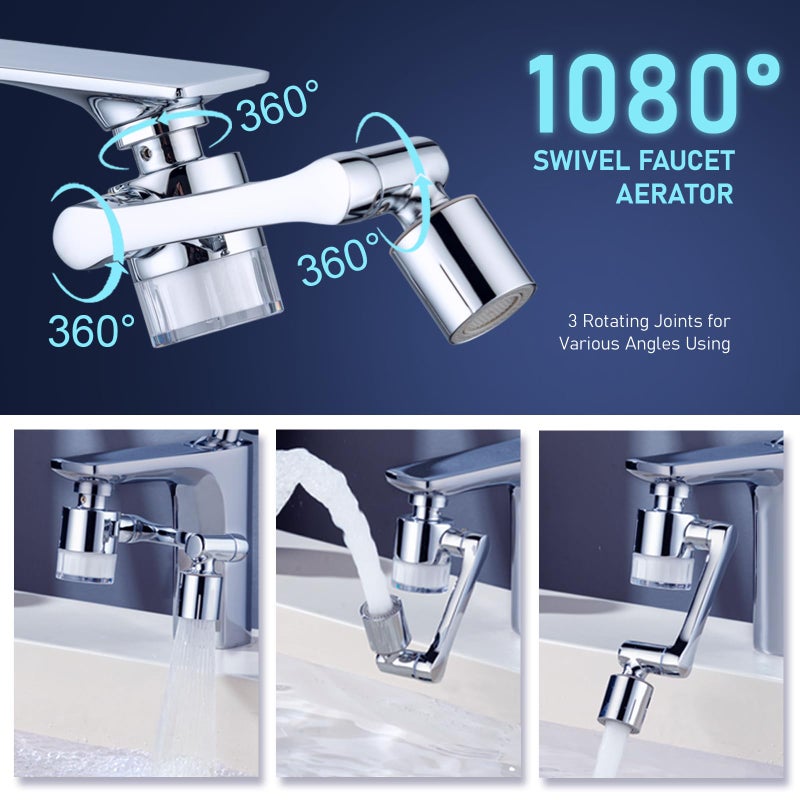 ATQ Water Filter for Sink Faucet Extender Aerator, Reduce Chlorine 1080Â° Rotating 2 Modes Spray Attachment for kitchen/Bathroom/Toddlers, 9pcs Filter (Aerator1080) - Image 2