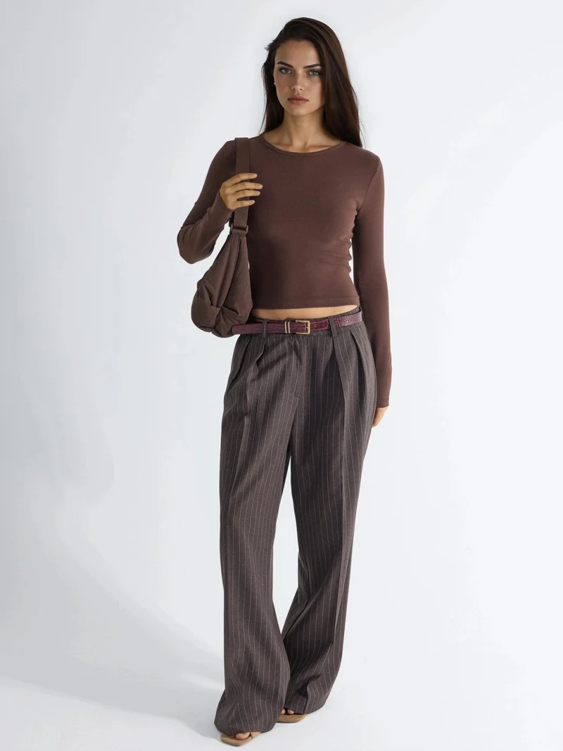 بوسيم BUSEM Long Sleeve Crew Neck Blouse