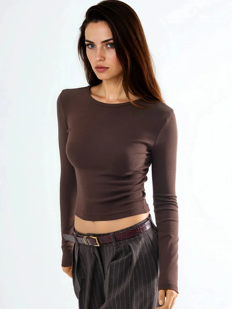 بوسيم BUSEM Long Sleeve Crew Neck Blouse