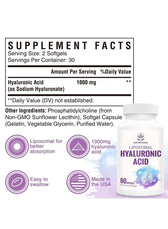 Sambugra Liposomal Hyaluronic Acid 1000mg, High BioavailabilityHyaluronic Acid Capsules, Dietary Supplement Support Skin and Bones, 60 Capsules - Image 5