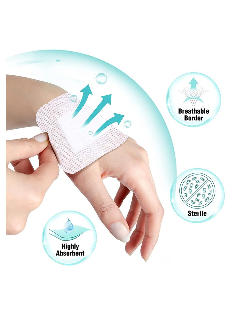 Generic 20 Packs Bordered Gauze-Island Dressing Wound Bandage Sterile Adhesive Gauze Pads Patches Post Shower Breathable Borders Individually Packed Pouches Tapes  - Image 3