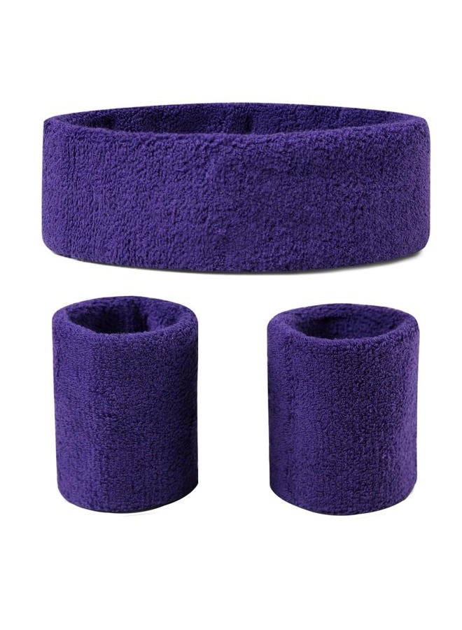 MIAIULIA Sweatbands (Headband/Wristband Set) for Working Out,80's Costume Party (Purple, OneSize) - Image 1