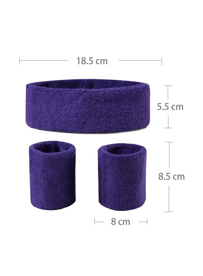 MIAIULIA Sweatbands (Headband/Wristband Set) for Working Out,80's Costume Party (Purple, OneSize) - Image 2