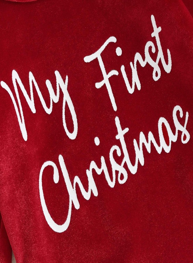 Amnnchya Baby Girl Christmas Outfit Santa First Fly Sleeve Romper Red Velvet Bell Bottoms Newborn Christmas Clothes (Red Rompers Pants,6-12 Months) - Image 5