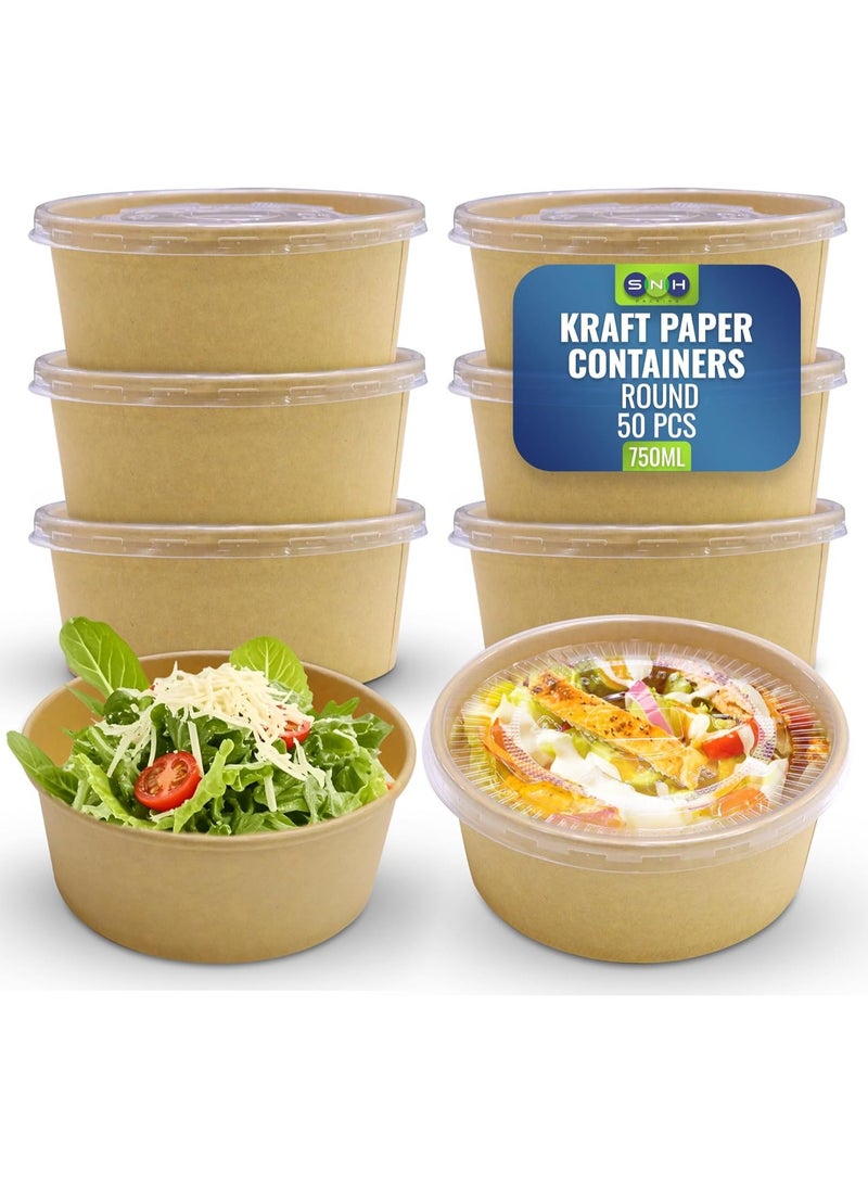 إس إن إتش باكينج كرافت وعاء سلطة 750 مل مع غطاء بيو للاستعمال مرة واحدة بني 50 قطعة - Image 1