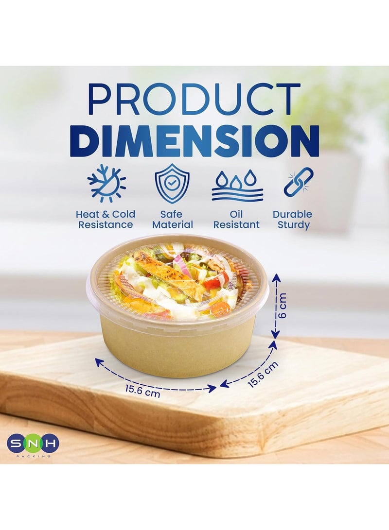 إس إن إتش باكينج كرافت وعاء سلطة 750 مل مع غطاء بيو للاستعمال مرة واحدة بني 50 قطعة - Image 2
