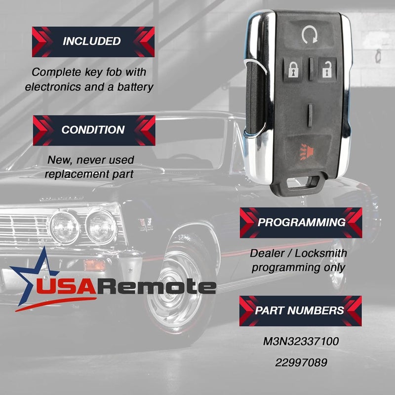 USARemote Key Fob Keyless Entry Remote Start fits Chevy Silverado Colorado/GMC Sierra Canyon 2014 2015 2016 2017 (M3N-32337100 Chrome) - Image 3