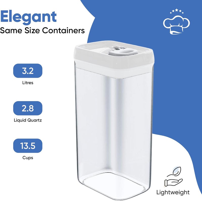 Chef's Path Large Airtight Food Storage Containers with White Lids, Set of 4, 3.2L, 109Oz, Kitchen and Pantry Canisters for Pasta, Cereal, Noodles, and Flour Storage - Transparent - Image 4