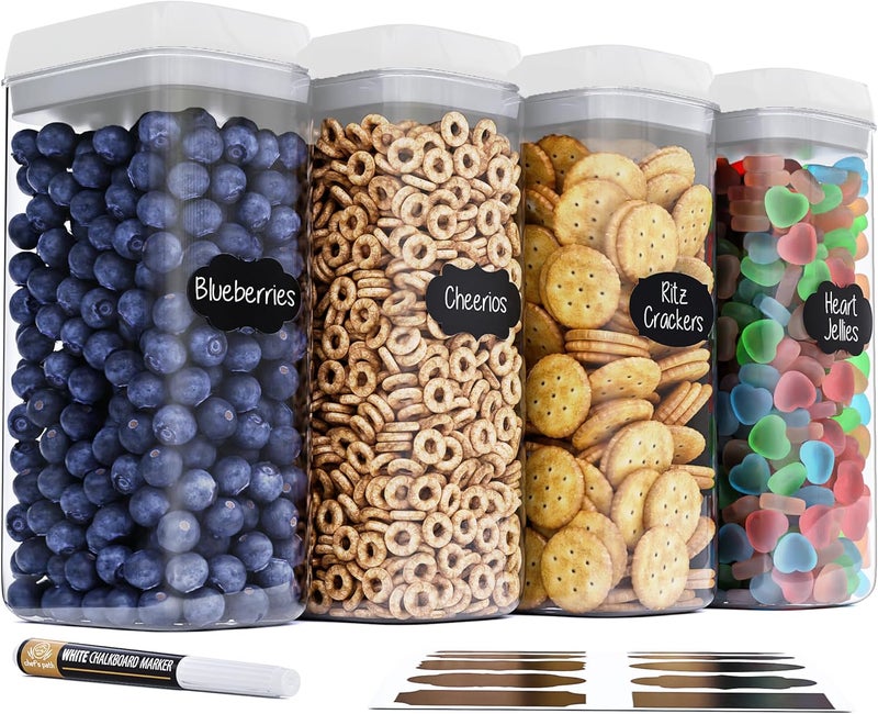 Chef's Path Large Airtight Food Storage Containers with White Lids, Set of 4, 3.2L, 109Oz, Kitchen and Pantry Canisters for Pasta, Cereal, Noodles, and Flour Storage - Transparent - Image 1