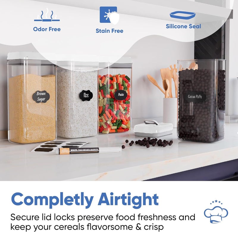 Chef's Path Large Airtight Food Storage Containers with White Lids, Set of 4, 3.2L, 109Oz, Kitchen and Pantry Canisters for Pasta, Cereal, Noodles, and Flour Storage - Transparent - Image 3