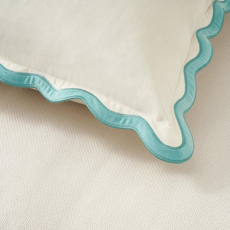 MONDAY MOOSE Decorative Throw Pillow Covers Cushion Cases, Set of 2 Soft Velvet Scalloped Wavy Edge Designs, Mix and Match for Home Decor, Pillow Inserts Not Included (18x18 inch, White/Light Blue) - Image 5