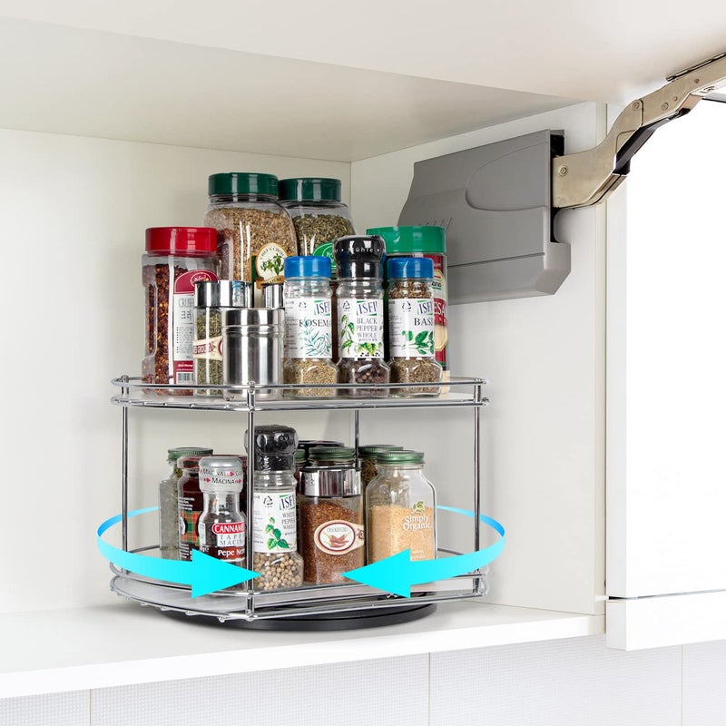 J JACKCUBE DESIGN 2 Tier Lazy Susan Turntable Cabinet Organizer - Rotating Spice Rack Storage Container - Medicine Storage Holder for Cabinets, Pantry, Fridge, Countertops - MK533A - Image 3