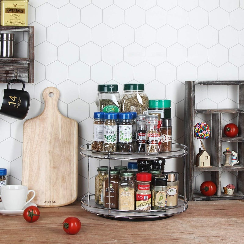 J JACKCUBE DESIGN 2 Tier Lazy Susan Turntable Cabinet Organizer - Rotating Spice Rack Storage Container - Medicine Storage Holder for Cabinets, Pantry, Fridge, Countertops - MK533A - Image 2