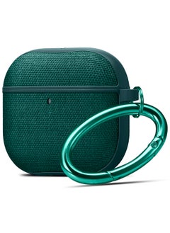 Spigen Urban Fit Airpods 4 Case (2024) 4th Gen Premium Fabric Protective Shockproof Cover with Carabiner - Midnight Green  - Image 1