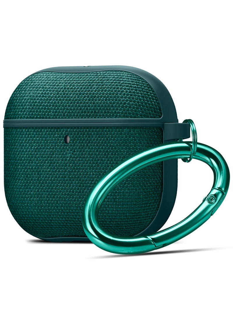 Spigen Urban Fit Airpods 4 Case (2024) 4th Gen Premium Fabric Protective Shockproof Cover with Carabiner - Midnight Green  - Image 1