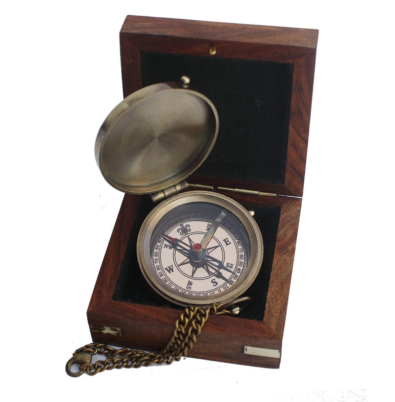 OCEAN REPLICAS Vintage Brass Compass with Engraved Quote – “Go Confidently in The Direction of Your Dreams” – Nautical Compass with Chain & Rosewood Box – Graduation, Retirement Gift for Him or Her - Image 2