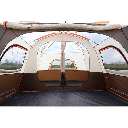KTT Extra Large Tent 12 Person,Family Cabin Tents,2 Rooms,3 Doors and 3 Windows with Mesh,Straight Wall,Waterproof,Double Layer,Big Tents for Outdoor,Picnic,Camping,Family Gathering(Brown) - Image 5