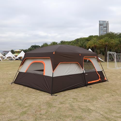 KTT Extra Large Tent 12 Person,Family Cabin Tents,2 Rooms,3 Doors and 3 Windows with Mesh,Straight Wall,Waterproof,Double Layer,Big Tents for Outdoor,Picnic,Camping,Family Gathering(Brown) - Image 2