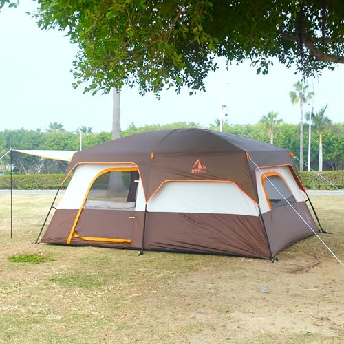 KTT Extra Large Tent 12 Person,Family Cabin Tents,2 Rooms,3 Doors and 3 Windows with Mesh,Straight Wall,Waterproof,Double Layer,Big Tents for Outdoor,Picnic,Camping,Family Gathering(Brown) - Image 4