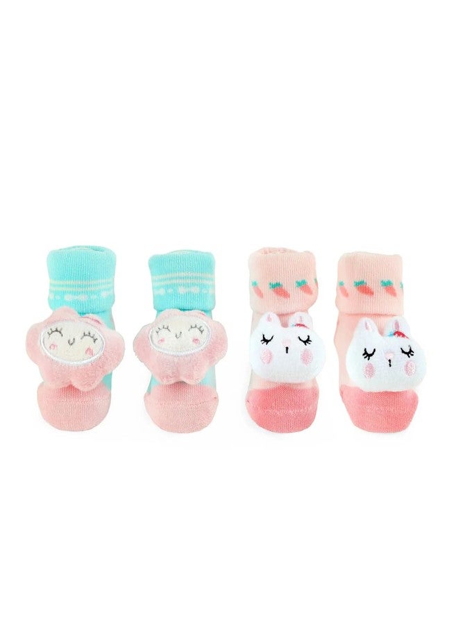 Kicks & Crawl Baby Boys & Baby Girls Anti-skid/slip Kitten Fluff Socks For Baby Boys and Girls Blue/Pink (Pack of 2) - 0-9M - Image 1