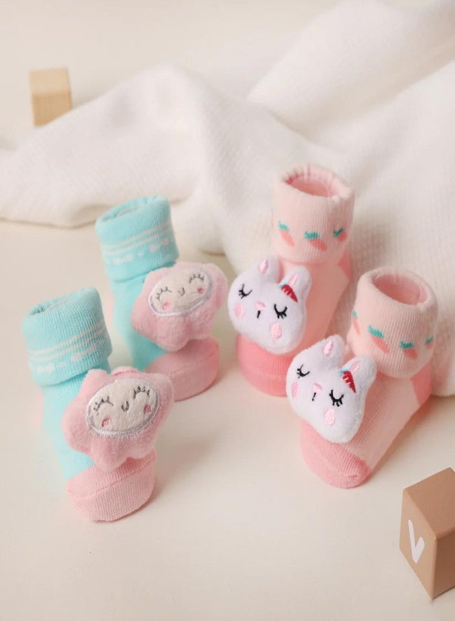 Kicks & Crawl Baby Boys & Baby Girls Anti-skid/slip Kitten Fluff Socks For Baby Boys and Girls Blue/Pink (Pack of 2) - 0-9M - Image 5