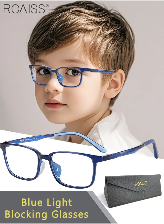 roaiss Kid's Blue Light Blocking Sunglasses Anti UV and Glare Blue Light Filter Rectangular Computer Glasses Anti Eyestrain Headache Eyewear with TR90 Temples Dark Blue  - Image 1