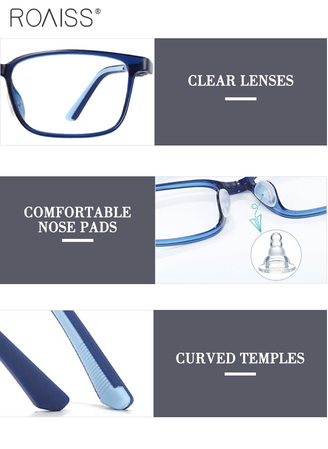 roaiss Kid's Blue Light Blocking Sunglasses Anti UV and Glare Blue Light Filter Rectangular Computer Glasses Anti Eyestrain Headache Eyewear with TR90 Temples Dark Blue  - Image 4