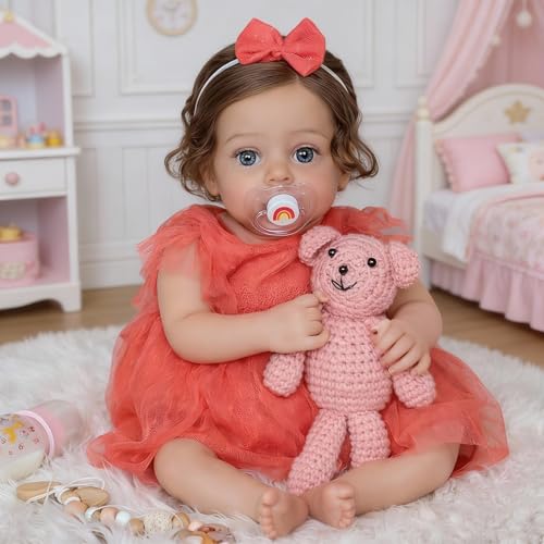 SCOM Reborn Baby Doll 20 Inch Realistic Toddler Girl Doll with Soft Weighted Cloth Body Vinyl Limbs HandRooted Hair Magnetic Pacifier Gift Box Accessories Set ASTM F963 Tested for Kids 3 - Image 1
