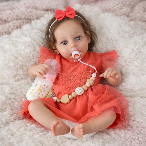 SCOM Reborn Baby Doll 20 Inch Realistic Toddler Girl Doll with Soft Weighted Cloth Body Vinyl Limbs HandRooted Hair Magnetic Pacifier Gift Box Accessories Set ASTM F963 Tested for Kids 3 - Image 5