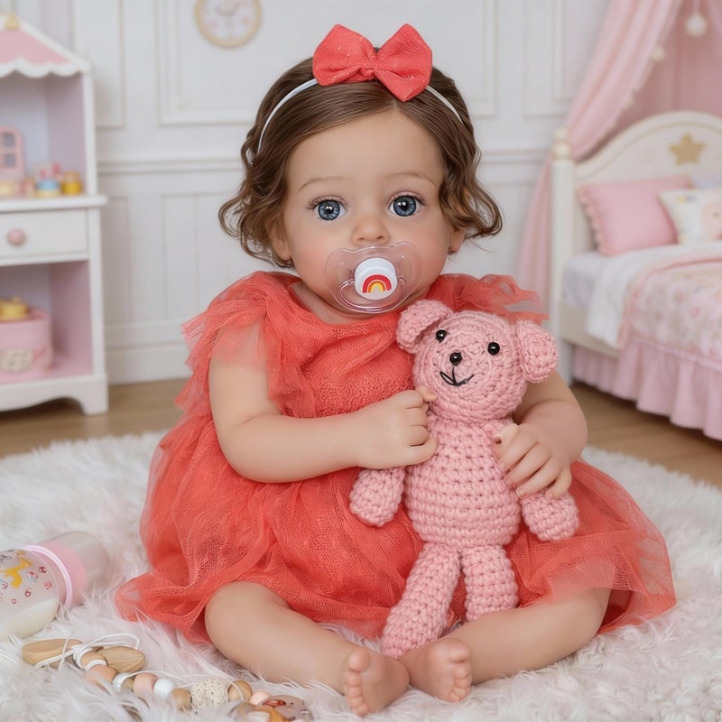 SCOM Reborn Baby Doll 20 Inch Realistic Toddler Girl Doll with Soft Weighted Cloth Body Vinyl Limbs HandRooted Hair Magnetic Pacifier Gift Box Accessories Set ASTM F963 Tested for Kids 3 - Image 3