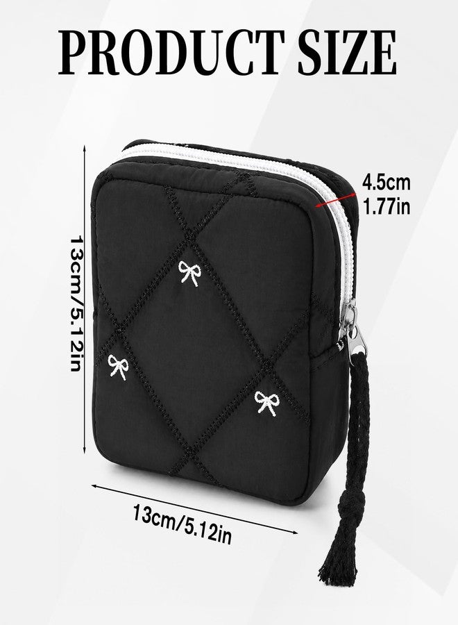 Grevosea Period Bag for Teen Girls, Cute Bow Period Pouch Sanitary Pad Pouch Storage Bag Tampon Holder for Purse Teen Period Kit Gifts (Black - Image 2