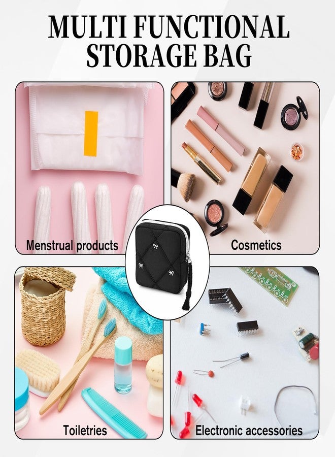 Grevosea Period Bag for Teen Girls, Cute Bow Period Pouch Sanitary Pad Pouch Storage Bag Tampon Holder for Purse Teen Period Kit Gifts (Black - Image 4