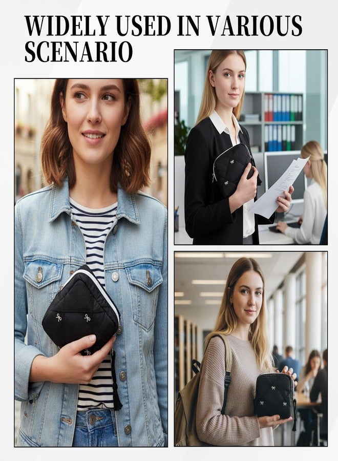 Grevosea Period Bag for Teen Girls, Cute Bow Period Pouch Sanitary Pad Pouch Storage Bag Tampon Holder for Purse Teen Period Kit Gifts (Black - Image 5