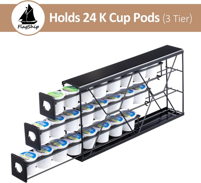 Flagship K Cup Holder Drawer 3 Tier Coffee Pod Holder for K Pod Save Space Countertop Kitchen (24 Pods Capacity) - Image 3