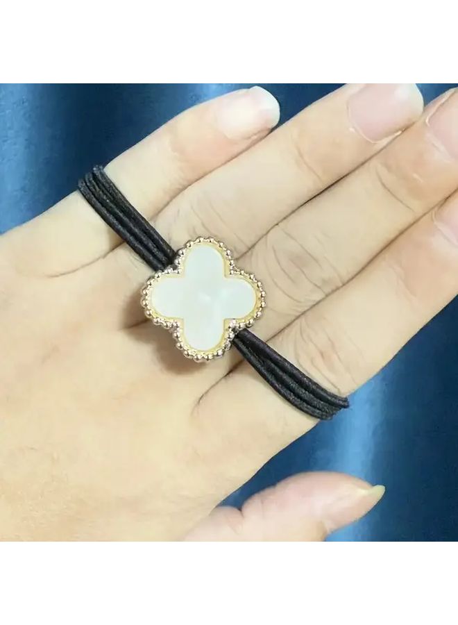 4Pcs Floral Hair Ties Non Damaging Hair Bands In Black White Pink Coffee Colors - Image 3