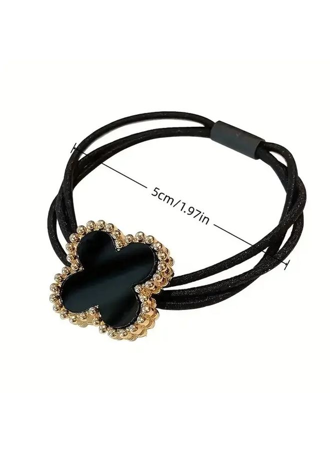 4Pcs Floral Hair Ties Non Damaging Hair Bands In Black White Pink Coffee Colors - Image 4