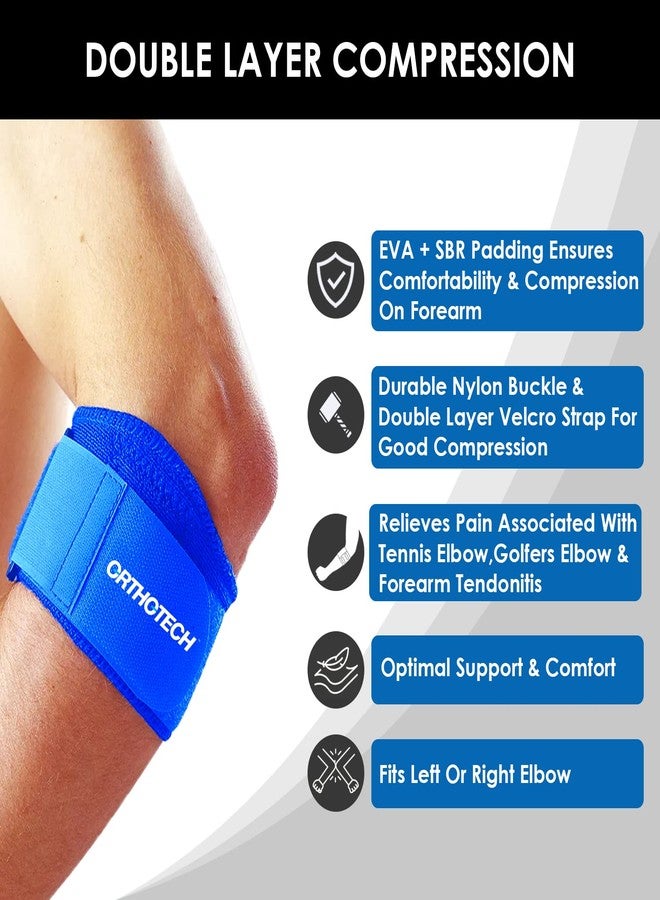 Orthotech Tennis Elbow Support Breathable Adjustable Tennis Golfers for Men brace for pain workout gym Great for Sprained Elbows (Pack of 1, Blue) - Image 3