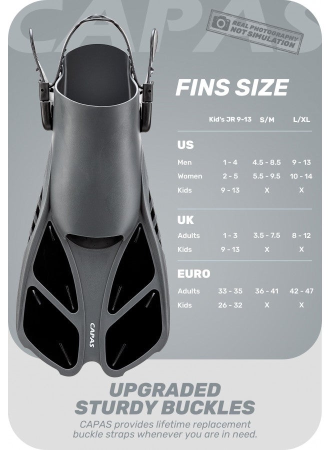 CAPAS Snorkel Fins, Swim Fins Travel Size Short Adjustable for Snorkeling Diving Adult Men Women Kids Open Heel Swimming Flippers - Image 2