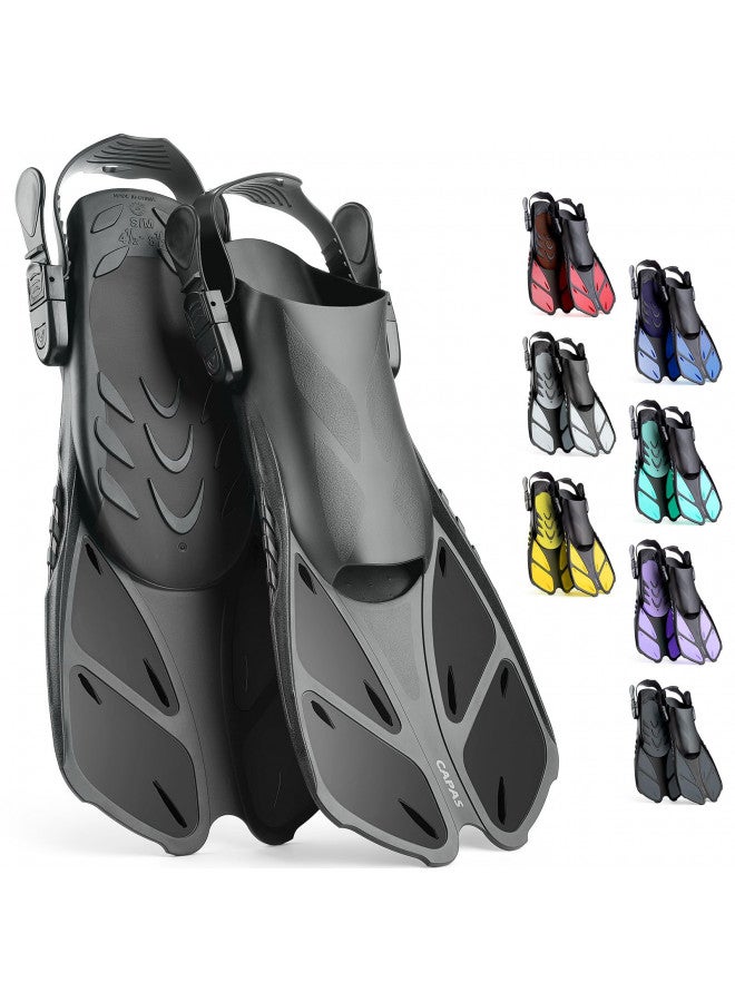 CAPAS Snorkel Fins, Swim Fins Travel Size Short Adjustable for Snorkeling Diving Adult Men Women Kids Open Heel Swimming Flippers - Image 1
