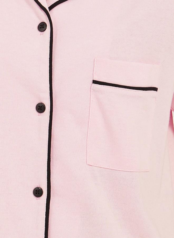 Styli Styli Contrast Piping Buttoned Night Shirt with Pocket  - Image 4