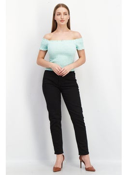BB Dakota by Steve Madden Women Off Shoulder Short Sleeve Textured Crop Top, Turquoise  - Image 2