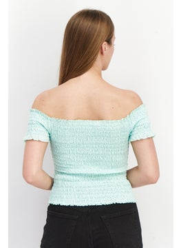BB Dakota by Steve Madden Women Off Shoulder Short Sleeve Textured Crop Top, Turquoise  - Image 4